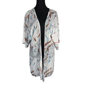 NWOT | Sheer Blue Brown Paisley Abstract Print Bathing Suit Cover Up | Small